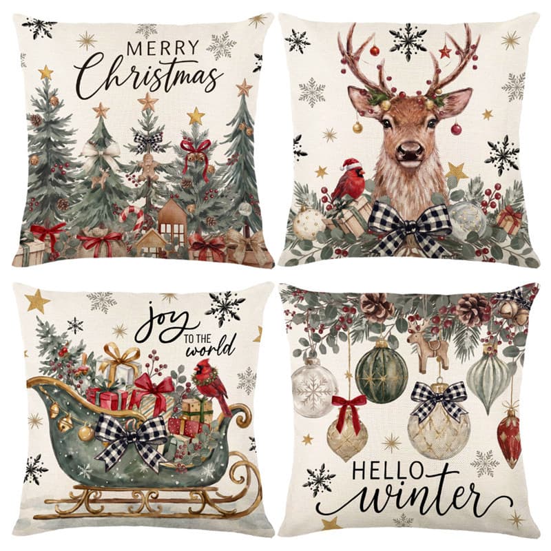 Christmas throw pillow case without core Elk Christmas tree linen bedside cushion cover sofa decoration throw pillow cover customization