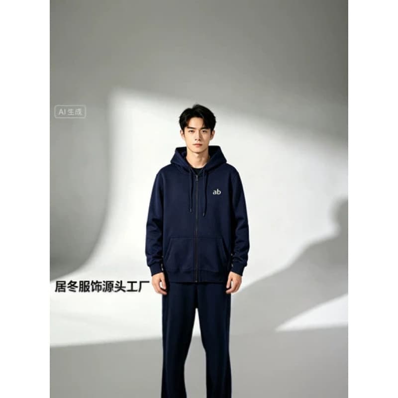 Cross-border Foreign Trade Spring Autumn 400g Cotton Blend Zip Cardigan Jacket Unisex Streetwear Solid Color Casual Hooded Sweatshirt