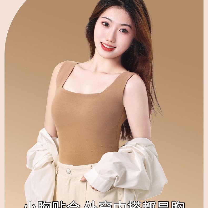 New autumn and winter square collar thermal vest with chest pad, anti-static naked feeling, temperature locking, comfortable and traceless base thermal underwear
