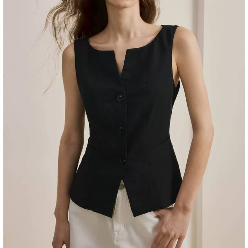 Old money style tencel round neck sleeveless slim vest women's summer new temperament linen vest top