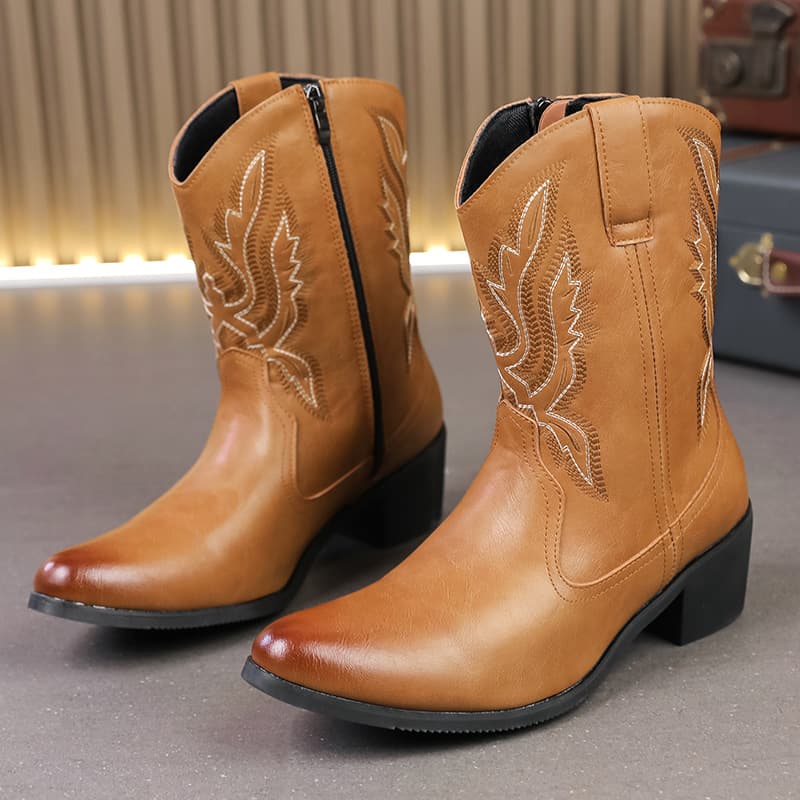 European and American Style Motorcycle Boots Men's High Top Work Boots Trendy Retro Zipper Martin Boots High Waist Leather Boots Outdoor Boots Cross-Border