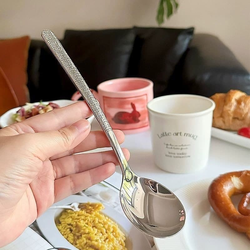 Thickened stainless steel ice pattern spoons, household adult rice ladles, long-handled student soup spoons, Western dining soup spoons