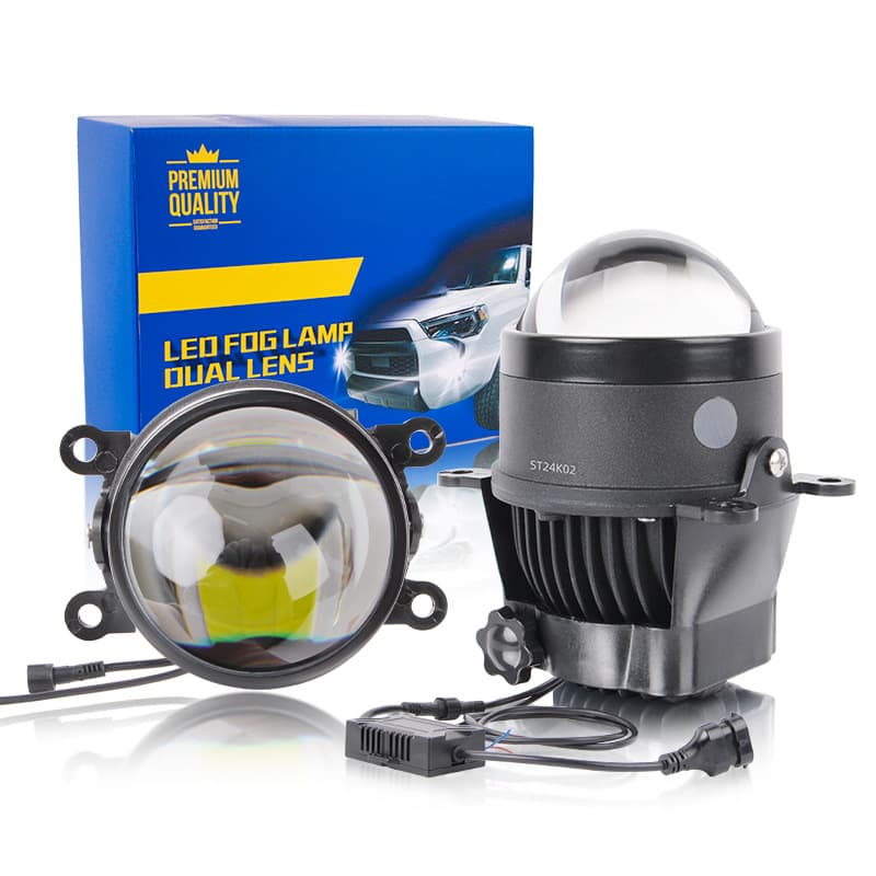 3-inch Car LED Fog Light Universal Bi-Lens High/Low Beam Integrated Laser Retrofit White/Yellow Light Headlight Three-Color Switching