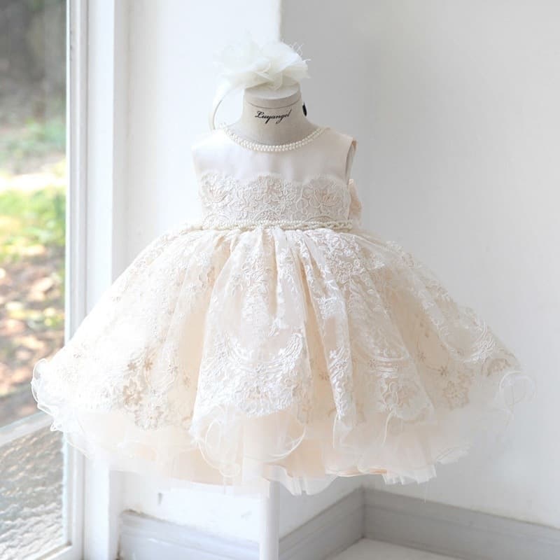 High-end girls' princess dress, fluffy gauze baby's one-year-old flower girl dress, children's host performance dress, birthday style