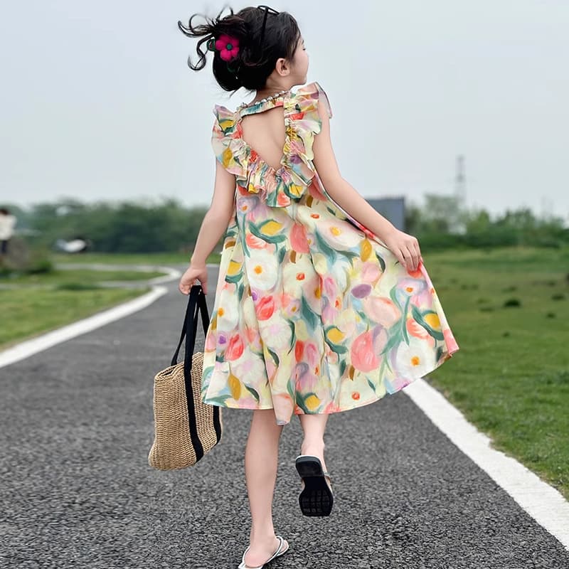 Girls' Camisole Dress Summer Thin Children's Beach Dress 2025 New Floral Dress Big Kid Princess Dress