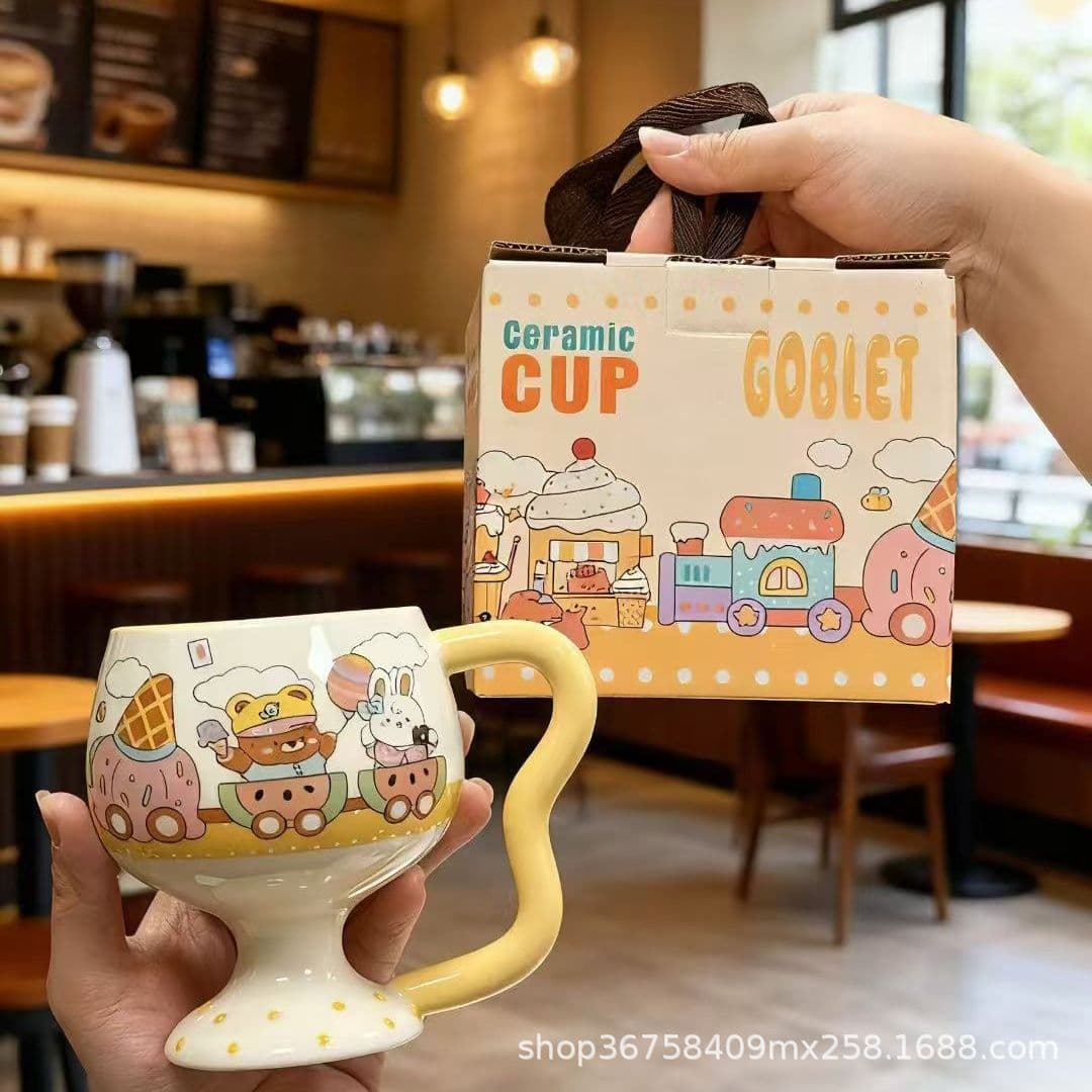 Cute animal goblet with good looks, niche design, ceramic mug, home water cup, birthday gift for girls