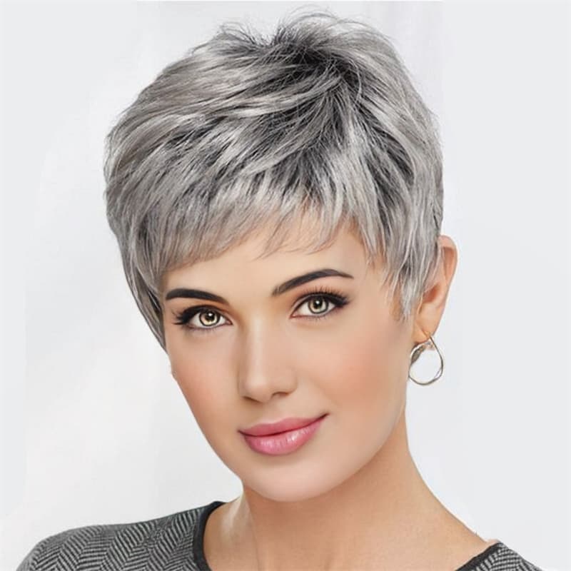 Stable Short Hair Wig for Middle-Aged And Elderly People Fiber Head Cover Wig Factory Wholesale High Temperature Silk Hair