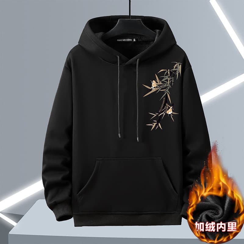 2024 New Extra Large Hooded Long Sleeve Print Chinese Style Plus Size Hoodie, Casual for Spring, Autumn, and Winter