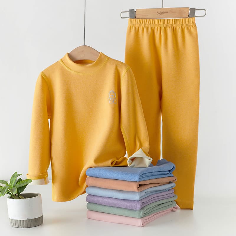 Autumn and Winter Children's Thermal Underwear Set, Kids' Base Layer Shirt, Baby Solid Color Brushed Thermal Tops and Pants Pajamas