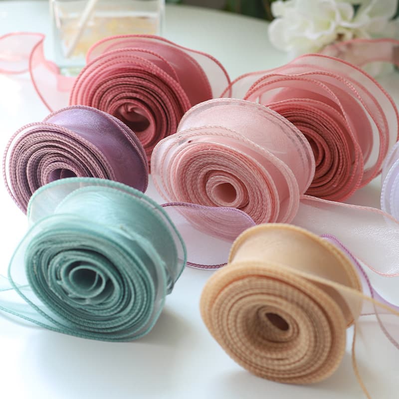 Simple Colorful Tulle Ribbon Fish Tail Silk Ribbon Floristry Shop Binding Floral Packaging Materials Supplies