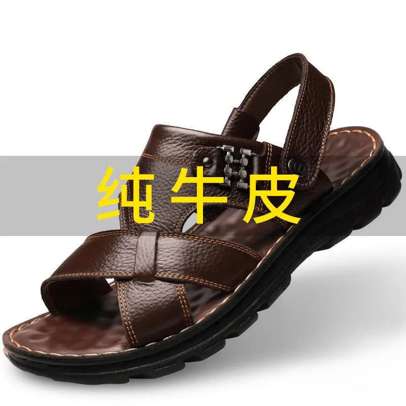 Men's Genuine Leather Sandals Summer Non-Slip Beach Shoes New Style Top Layer Leather Slippers