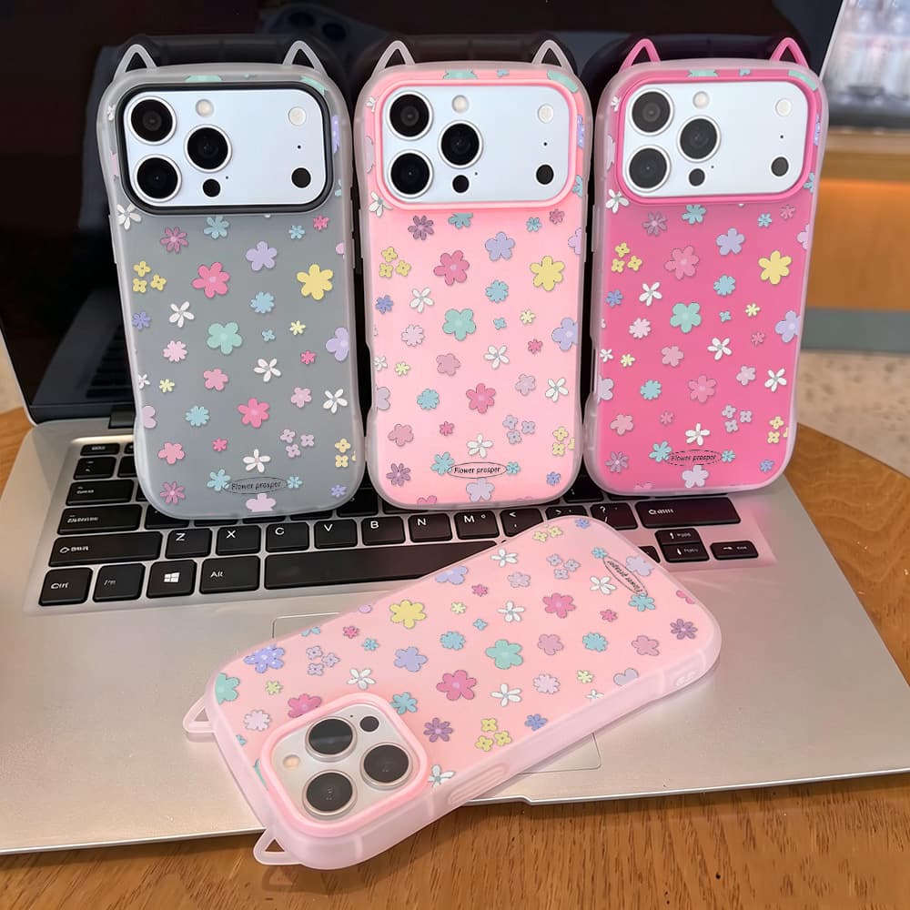Dopamine Small Flower Cat Ear 2-in-1 Compatible with iPhone 18 Pro Cat Ear Phone Case Apple 15/13