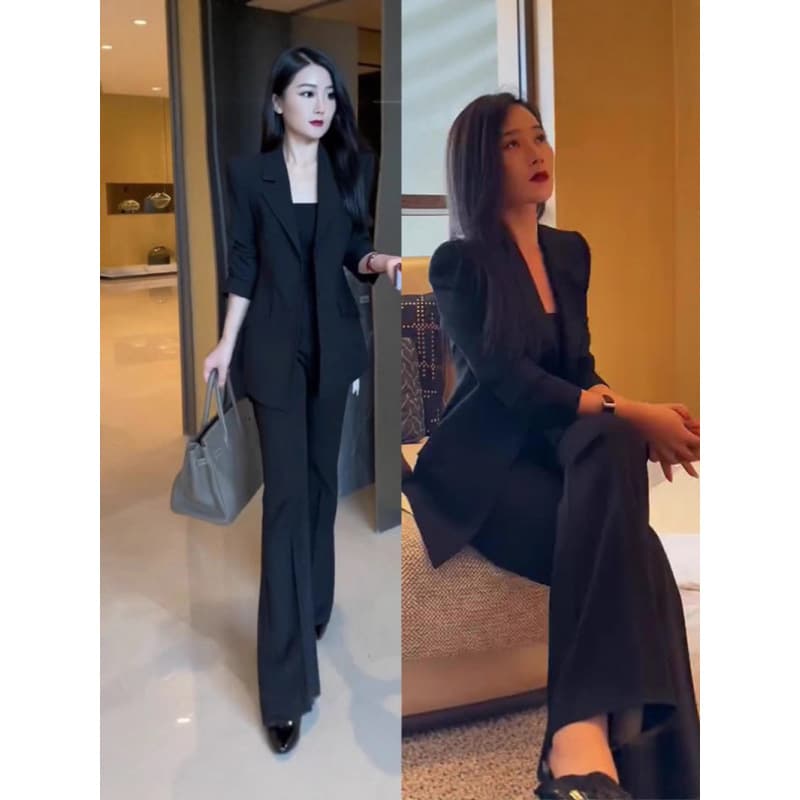 2901 Spot large size women's professional casual suit suit fat mm medium length suit trousers two-piece set