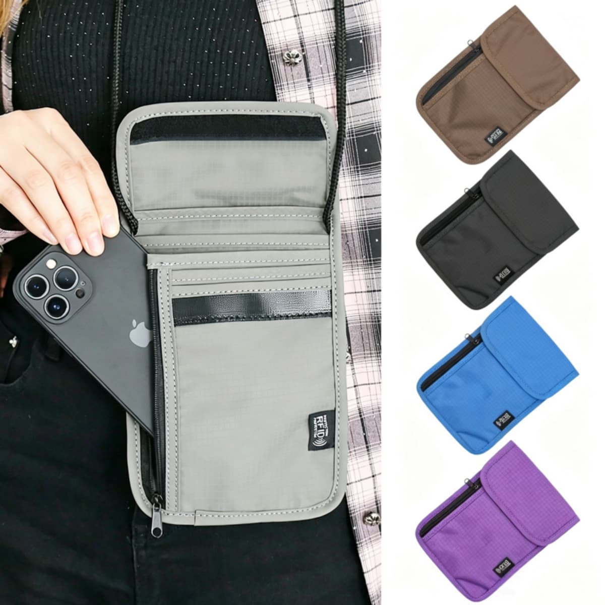 Waterproof passport bag, multi-functional document storage bag, travel passport holder, RFID mobile phone bag, anti-lost portable crossbody bag