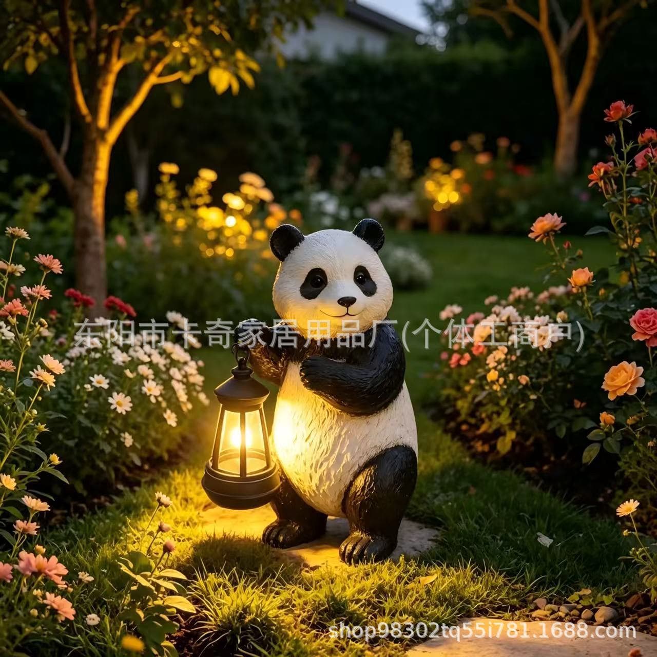 New Cross-Border Product Solar Panda Garden Statue with Lantern Light