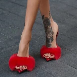 Cross-border Fashion Sandals Pointed Toe Rabbit Fur Thin Heel Export Women's Shoes Banquet High Heels Sandals Women