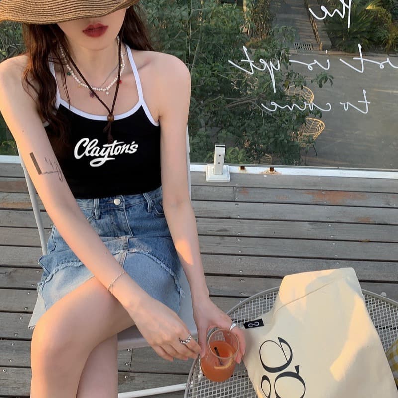 American-style Niche Color Contrast Letter Camisole Women's Summer New Style Outer Wear Small Short Sexy Hot Girl Top for Women