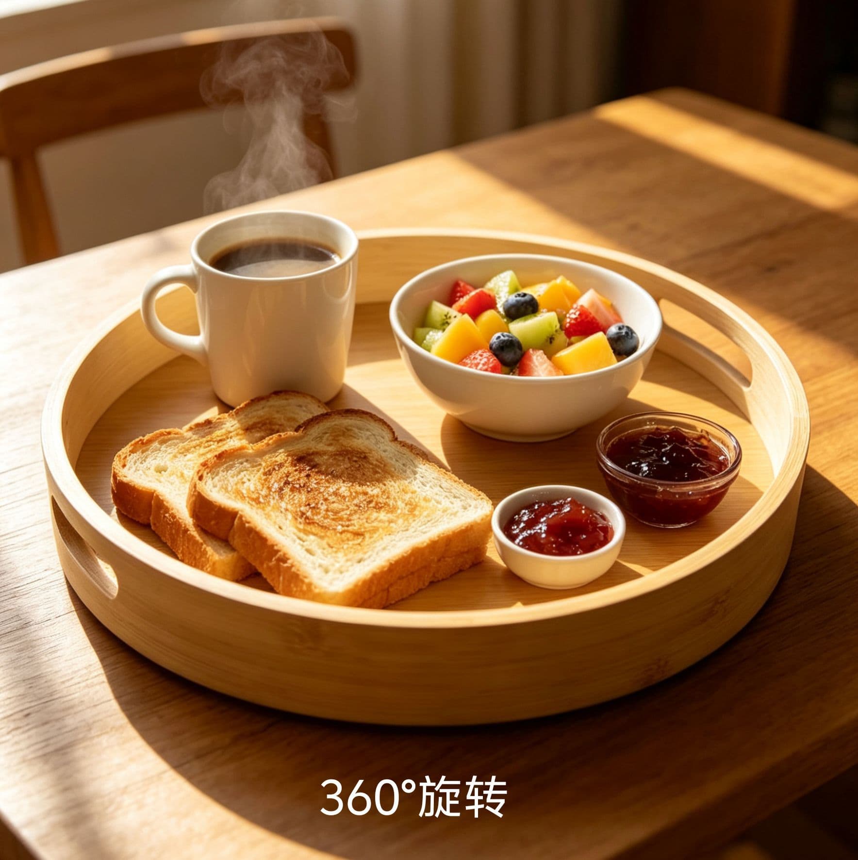 Bamboo Round Tray Japanese Tea Tray Simple Home Use with Handle Bamboo Wood Dumpling Plate Hotel Serving Tray