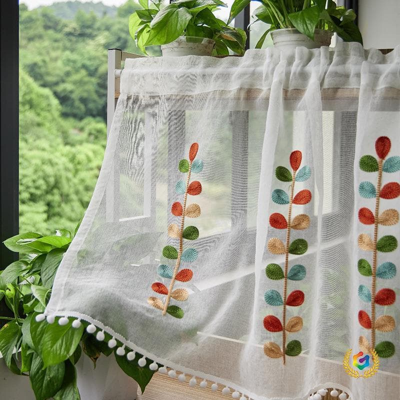 ✅ Double-Layer Solid Color Half Curtain Finished Cabinet Solid Color Embroidered Cabinet Curtain Shade Curtain Partition Curtain Coffee