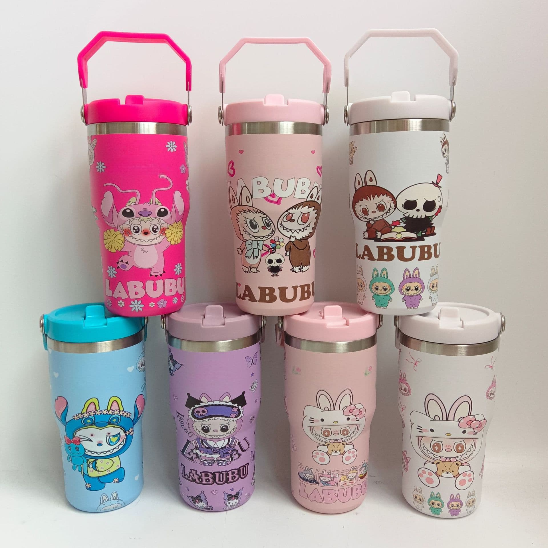 Cross-Border New 30Oz 20Oz Double-Layer Stainless Steel Vacuum Insulated Cup Portable Cup Cartoon Labubu