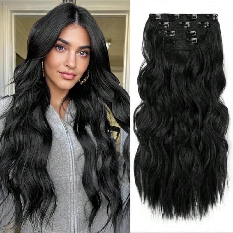 Customized cross-border reissue European and American four-piece set of clip hair foreign trade wig pieces water ripple wig hair extensions wholesale