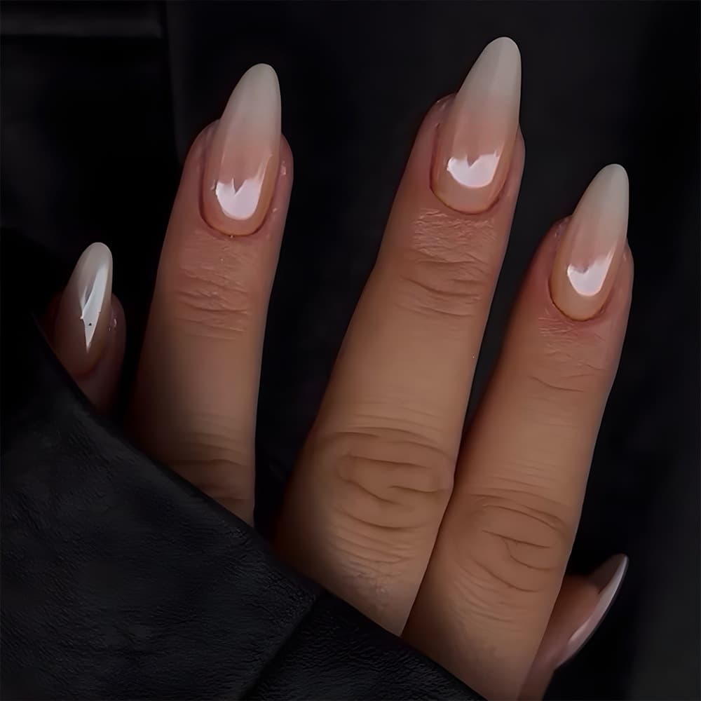 Hot-selling medium-long almond-shaped press-on nails, gradient sweet-cool style, 24-piece French nail tips set