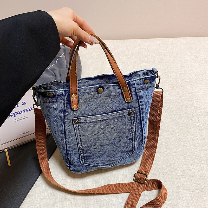2026 Spring and Summer New Denim Bag Korean Style Fashion Simple Shoulder Bag Ladies Casual Versatile Bucket Bag Trendy