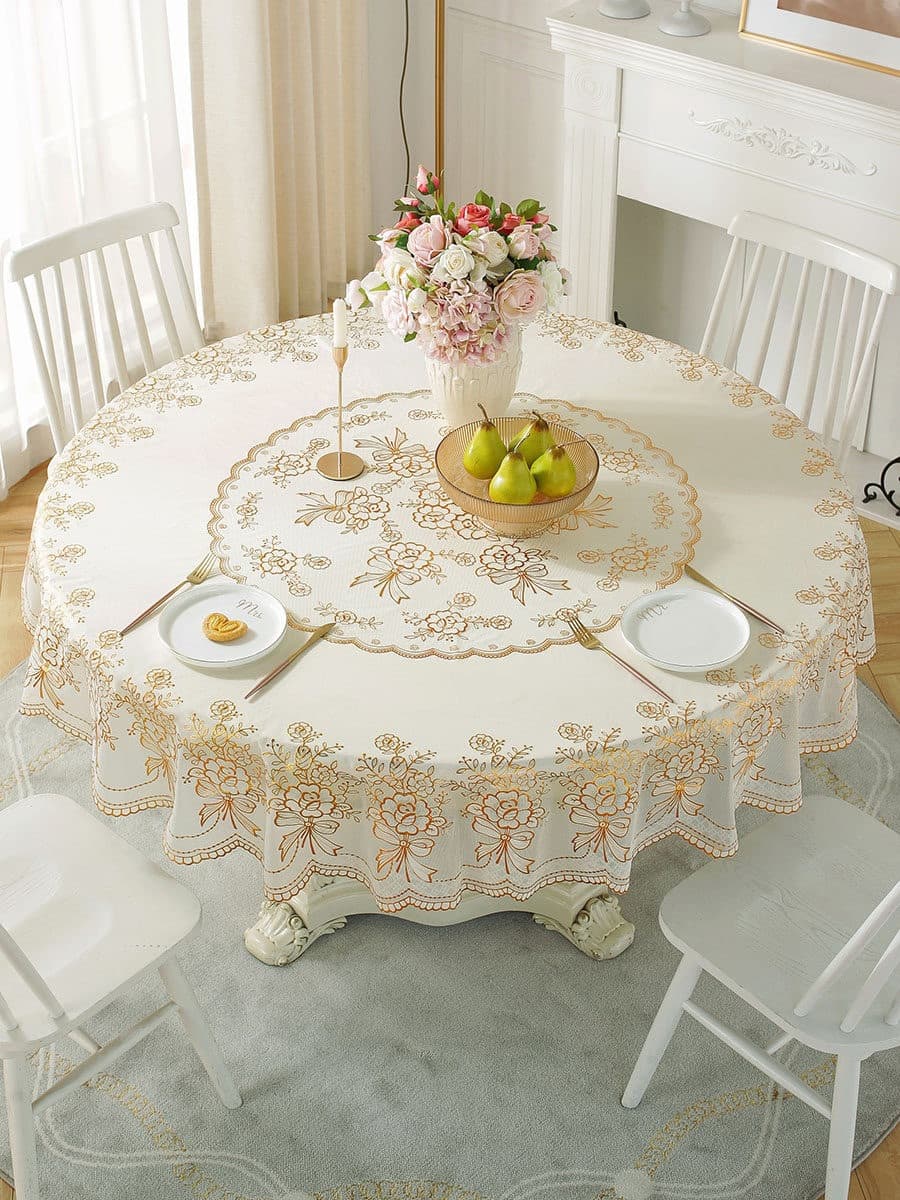 Round tablecloth waterproof and oil-proof no-wash PVC plastic round coffee table cloth non-slip tablecloth feel table mat dining table F^