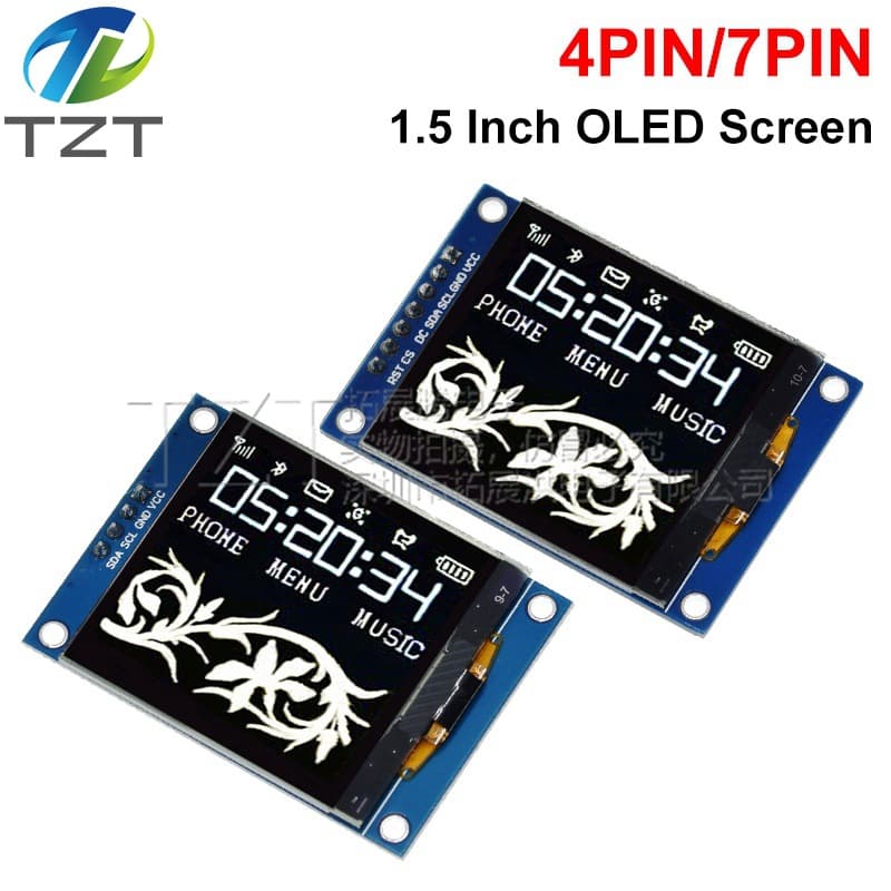 1.5-inch OLED LCD module SH1107 driver, IIC/SPI communication 4-pin/7-pin, 128*128