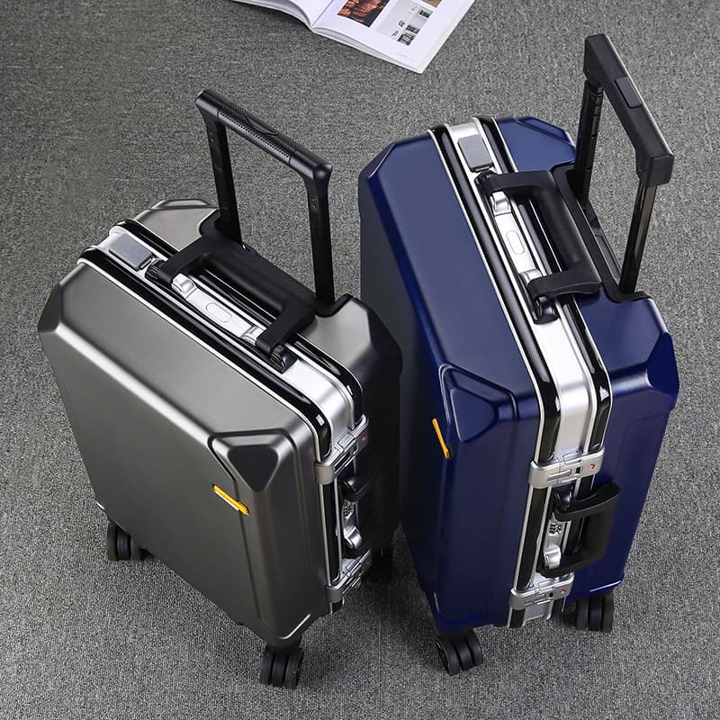 Wholesale dropshipping aluminum frame trolley case for men and women, universal wheel suitcase, fashionable large capacity password suitcase, leather suitcase, student suitcase