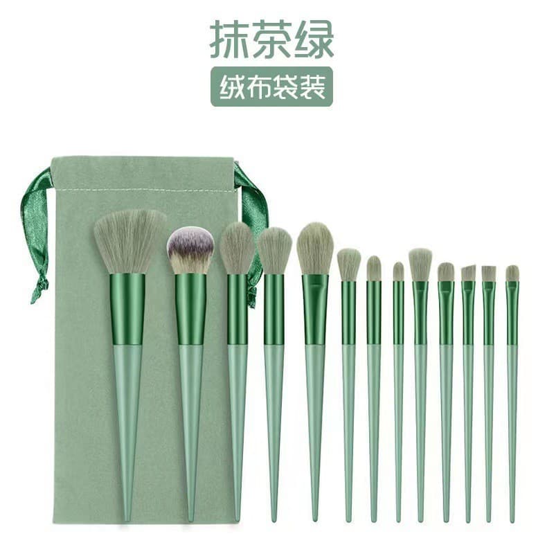13-Piece Four Seasons Green Makeup Brush Set Soft Bristle Eyeshadow Brush Blush Brush Contour Concealer Brush Cangzhou Makeup Brush Full Set