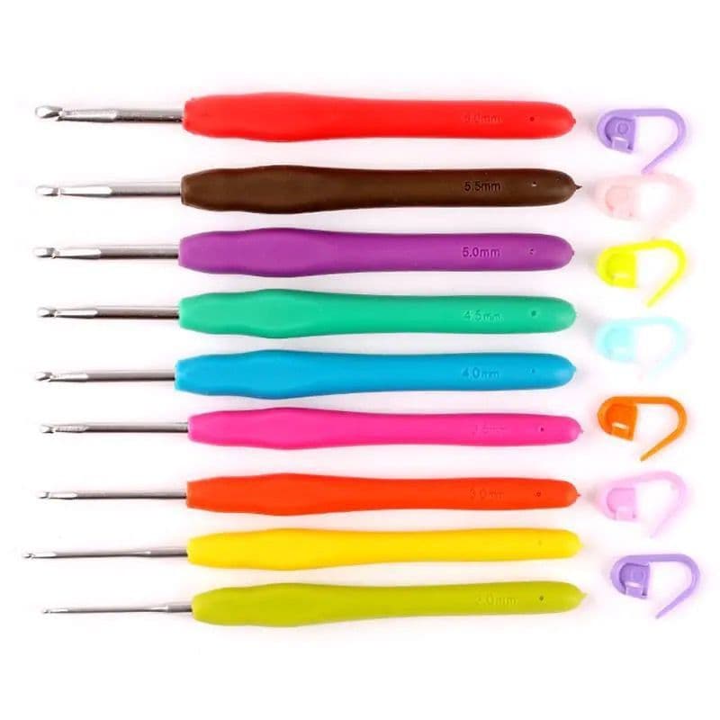Crochet Tool Set Soft Handle Hooks Candy Color Large Medium Small Crochet Hooks Yarn Hooks Aluminum Oxide Set