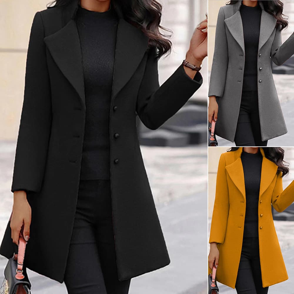 2025 New Autumn Winter Women's Solid Color Wool Coat Amazon EU US Cross-Border Women's Mid-Length Wool Coat