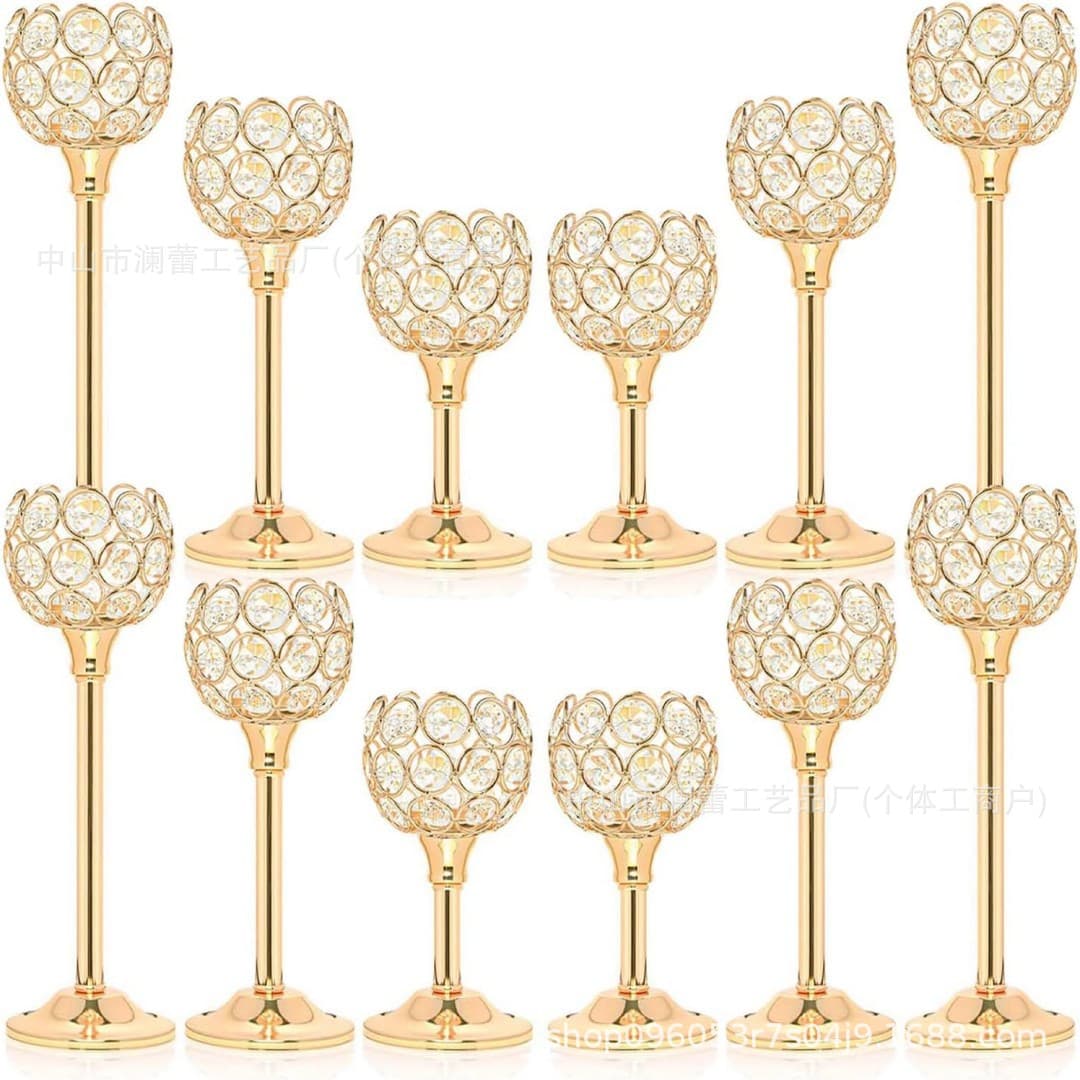 European-Style Mini Crystal Candle Holder Dining Table Retro Romantic Candlelight Dinner Three-Piece Set Wedding Golden Candle Holder Factory
