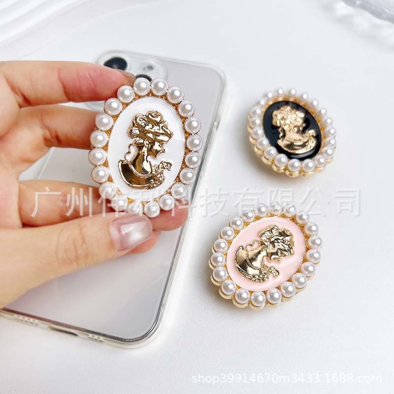 Cross-border Pearl Beauty Head Electroplated Glossy Stand Adhesive Transparent Air Cushion Holder Foldable Phone Stand