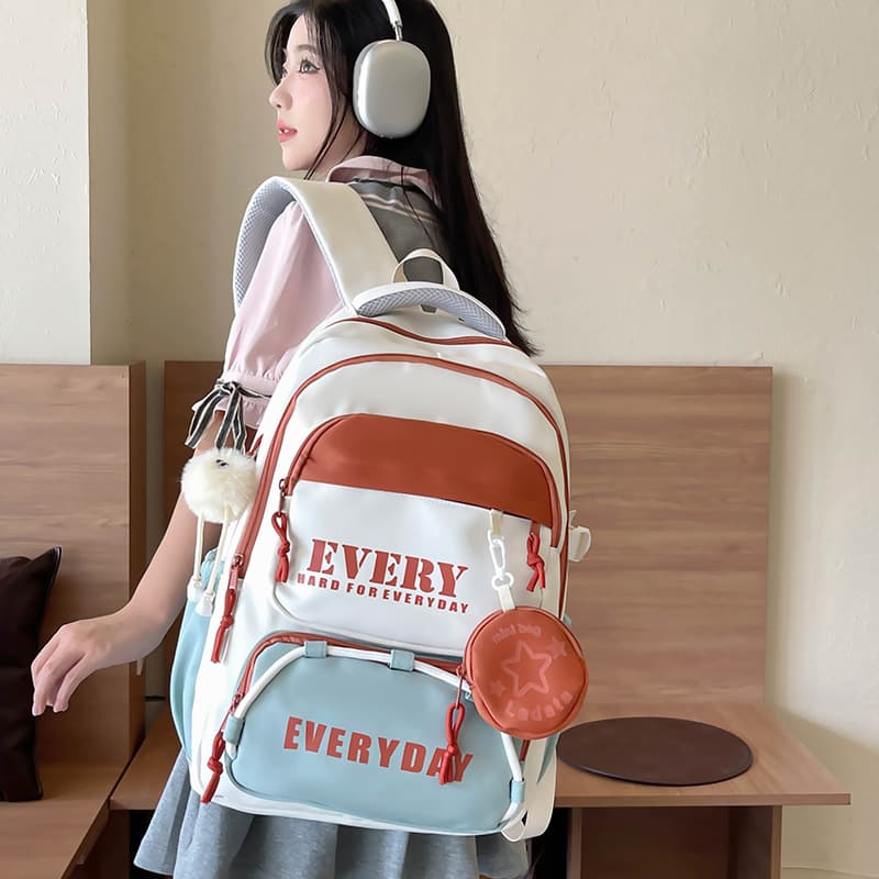 Milk White Orange Blue Yuanqi College Burden-Reducing Backpack for 3-6th Graders Class Travel Multi-compartment Durable Backpack