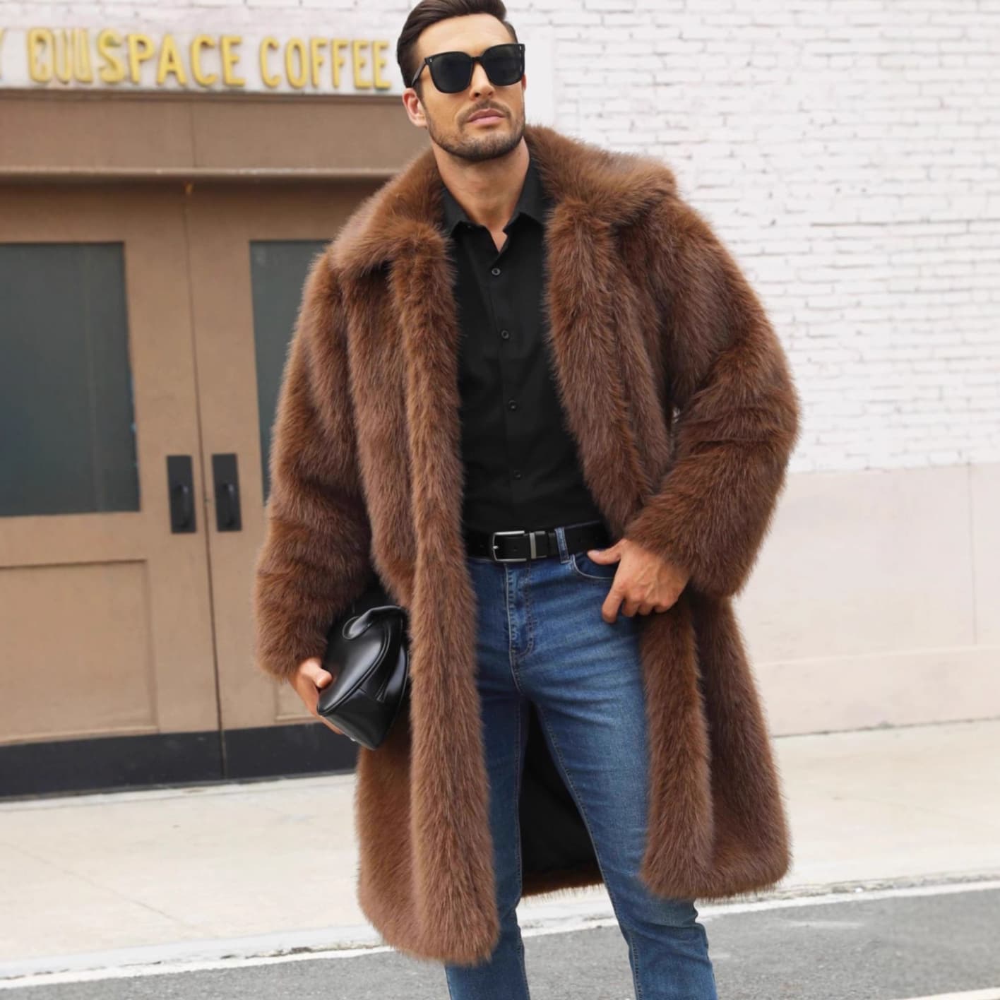 Cross-border European and American foreign trade men's autumn and winter imitation fur coat imitation fox fur coat coat cold-proof and warm coat