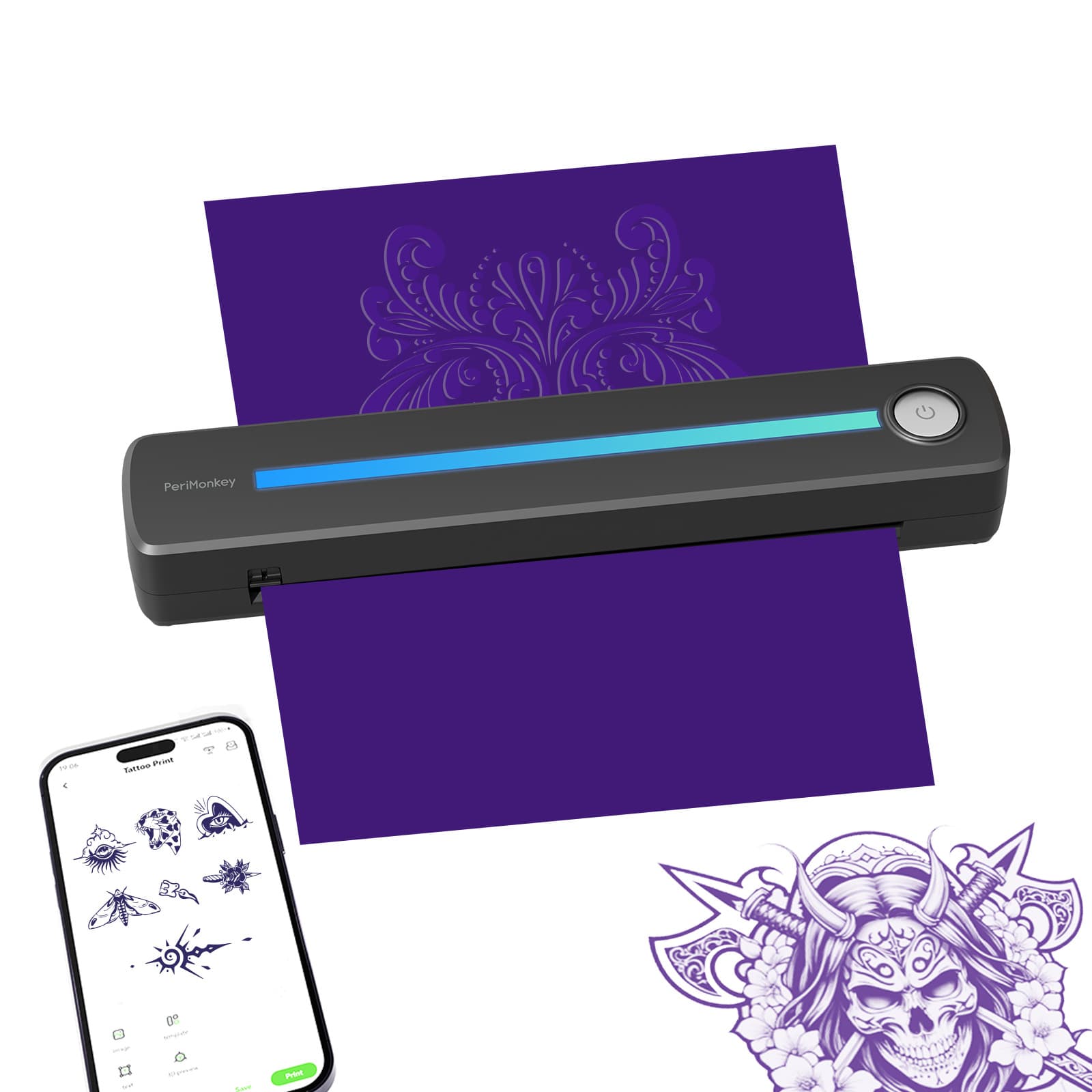 Tattoo Transfer Printer A4 Inkless Portable TATOO Mini Bluetooth Tattoo Machine Document Office 216mm