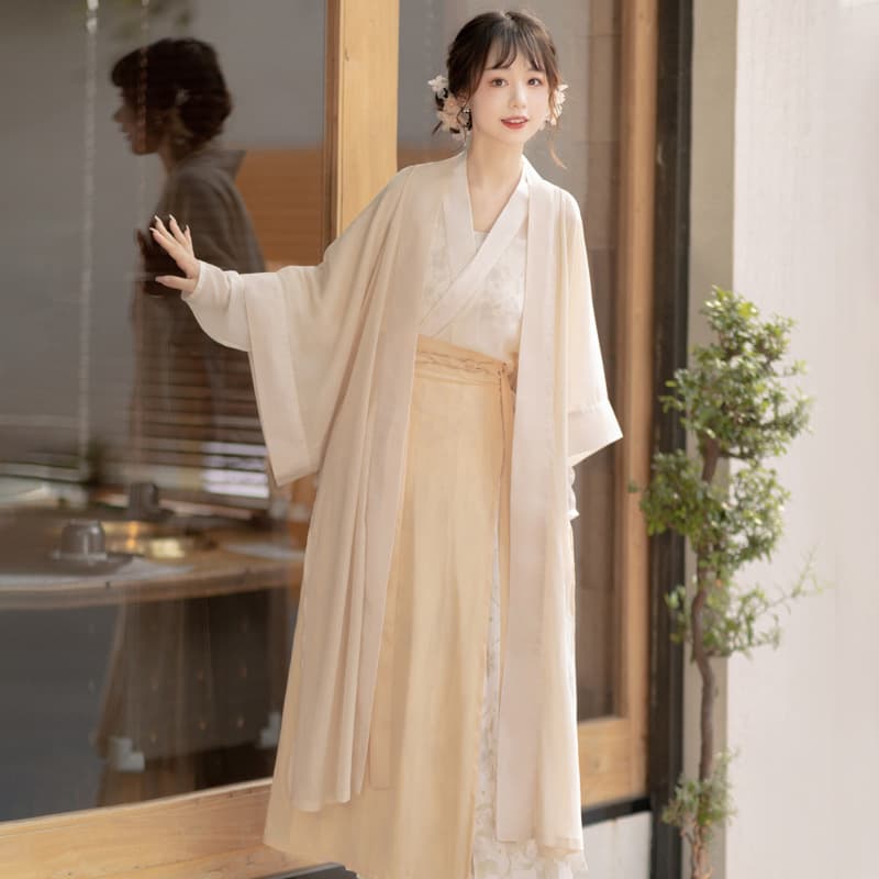 Original design flowering period Hanfu women's flowing Spring and Autumn Chinese style ethereal outer beizi spiral skirt full set 8390.