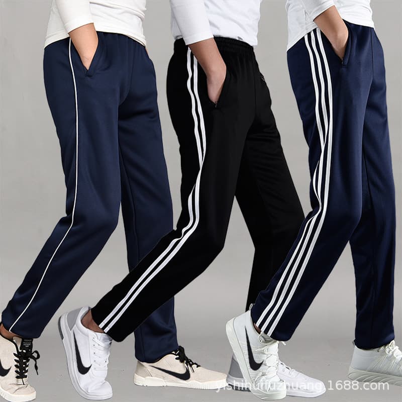 Spring/Fall School Uniform Pants with One, Two, or Three Stripes, Thin Style for Middle School Students, Sports Pants