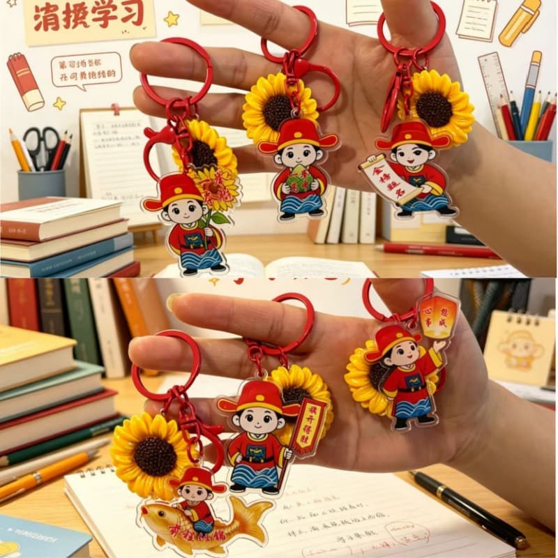 Winning the first prize in one fell swoop inspirational keychain sunflower pendant creative souvenir student exam cheer blessing small gift