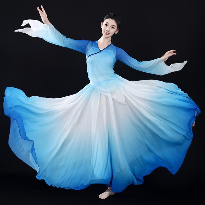 Classical Dance Costume Set for Women: Square Dance Performance Outfit, 720-Degree Flowy Ethereal Large Circle Long Skirt