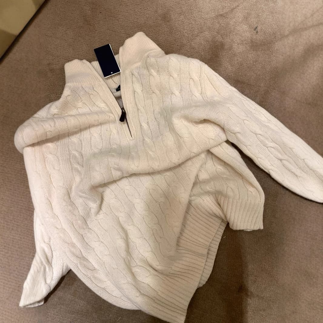 Scannable RL Ralph pony logo embroidered knitwear men's autumn winter stand collar cable knit half-zip sweater women's warm