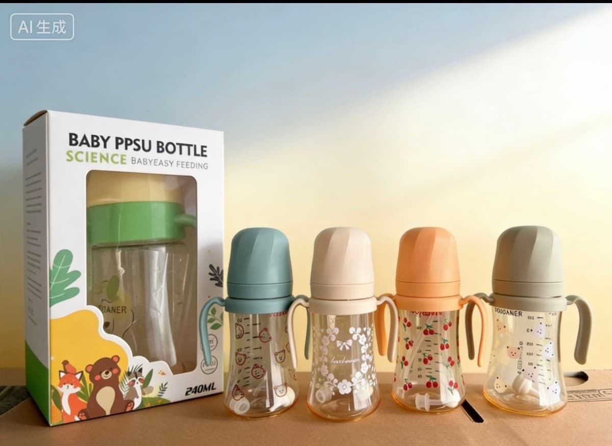 Baby Bottle Sippy Cup Newborn Water Cup Silicone Straw Cup Anti-Colic Drop-Resistant Three-in-One Baby Bottle