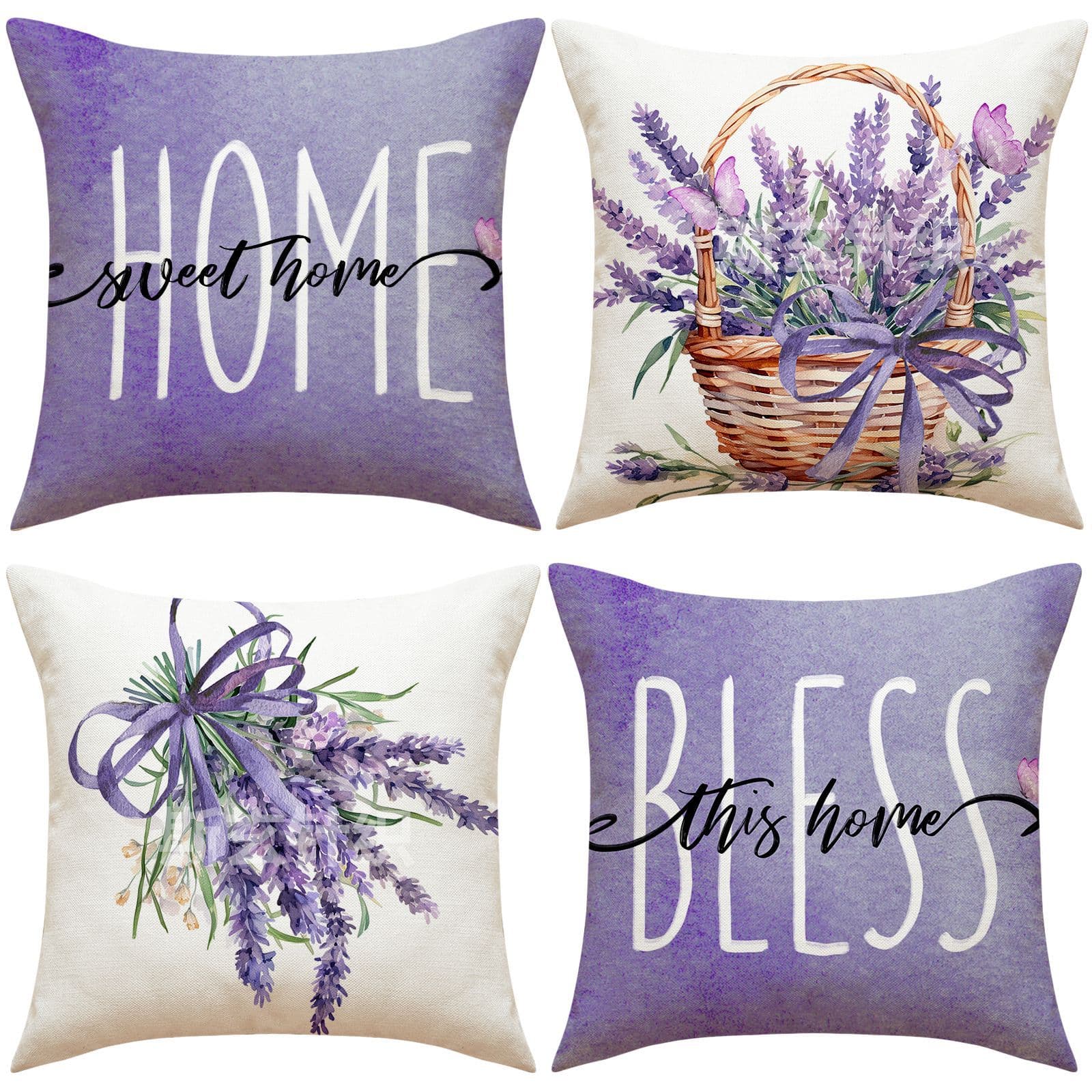 Amazon Cross-Border Throw Pillow Cover for Home, Sofa, Cushion, Living Room Seat Cushion, Lavender Print, Bed Headrest Pillowcase
