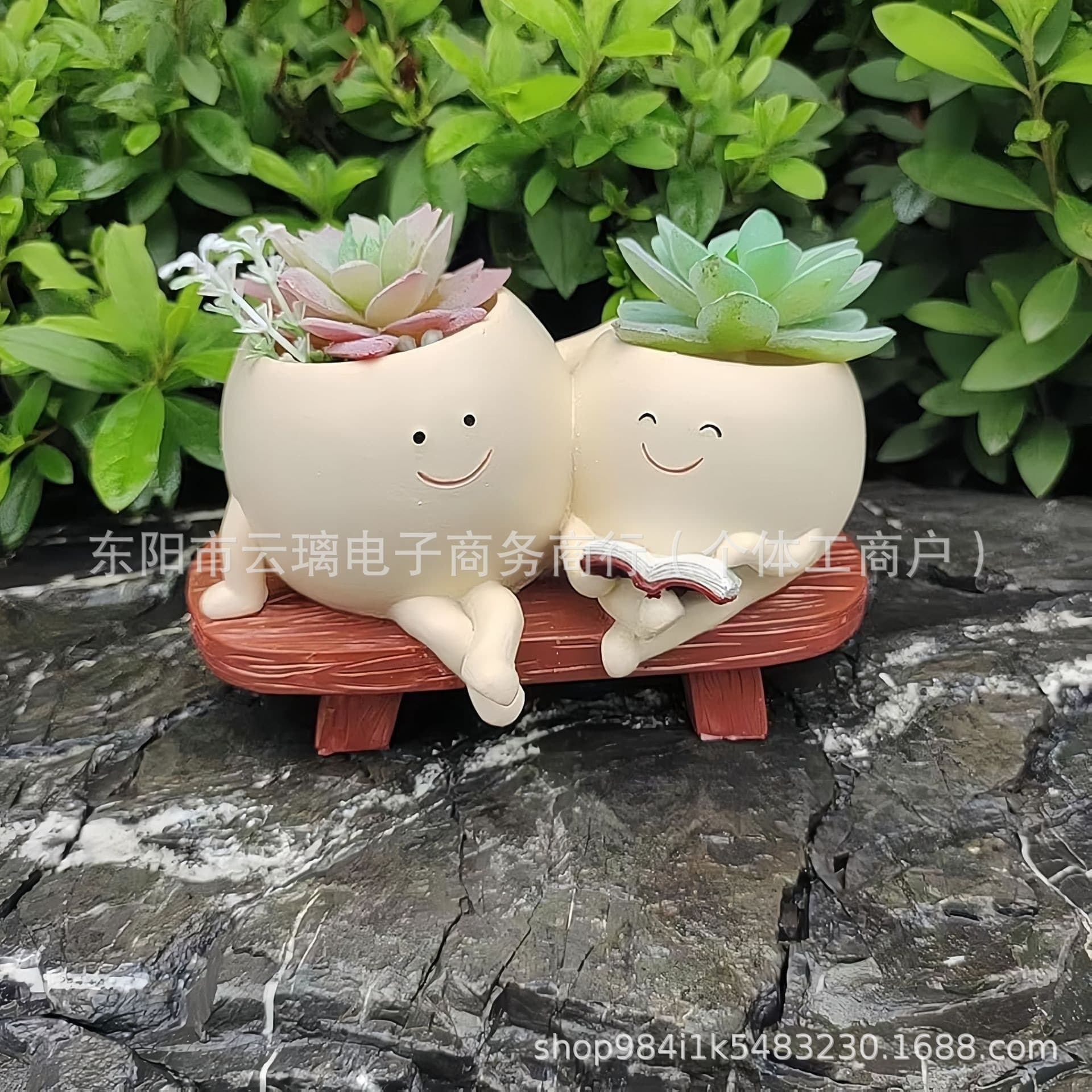 Cross-border Creative New Home Office Succulent Pot Cute Rocking Chair Round Face Playing Piano Sitting Double Flower Pot Plant
