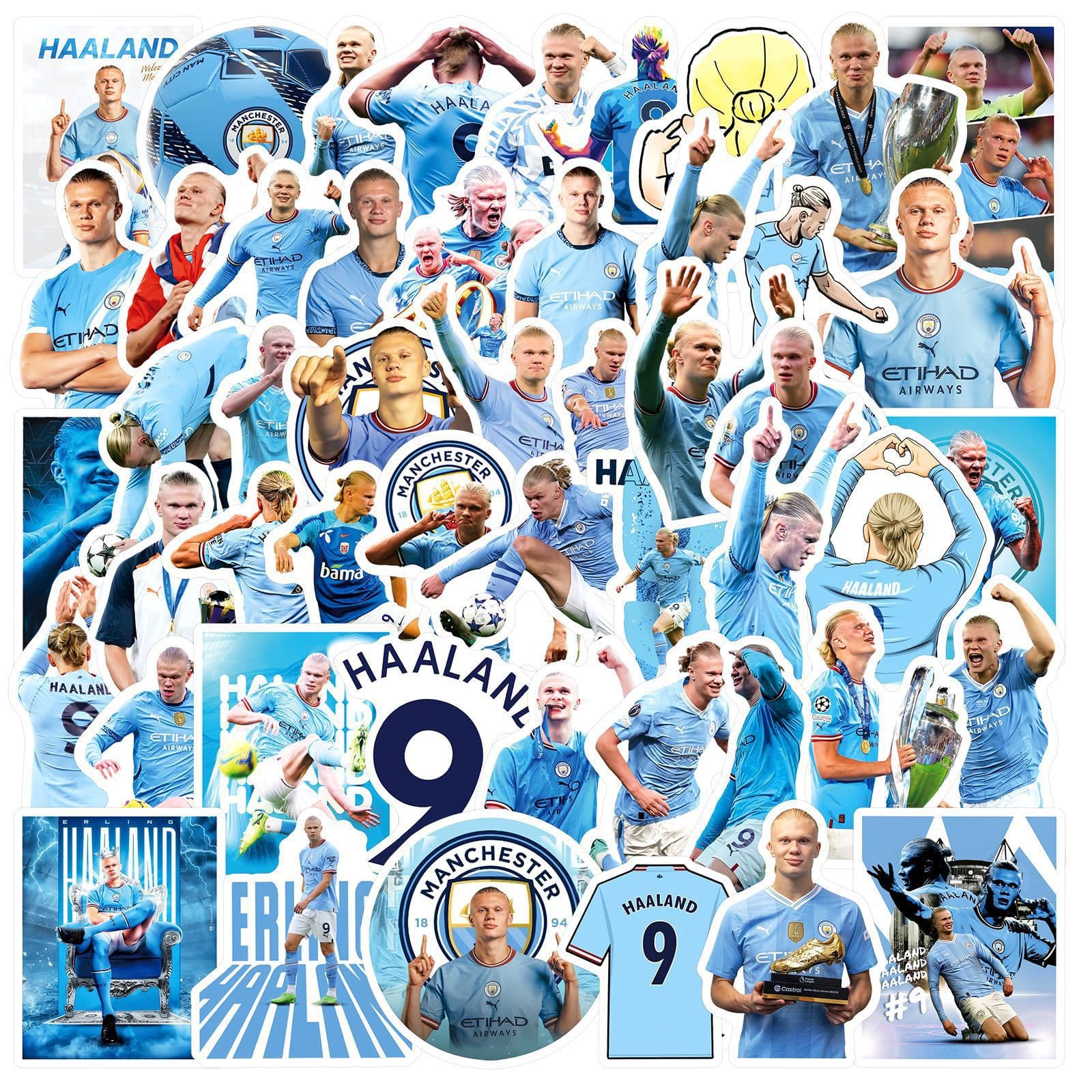50 European and American Football Star Stickers - Neymar, Messi, Haaland, Yamal, Ronaldo, Cristiano Ronaldo