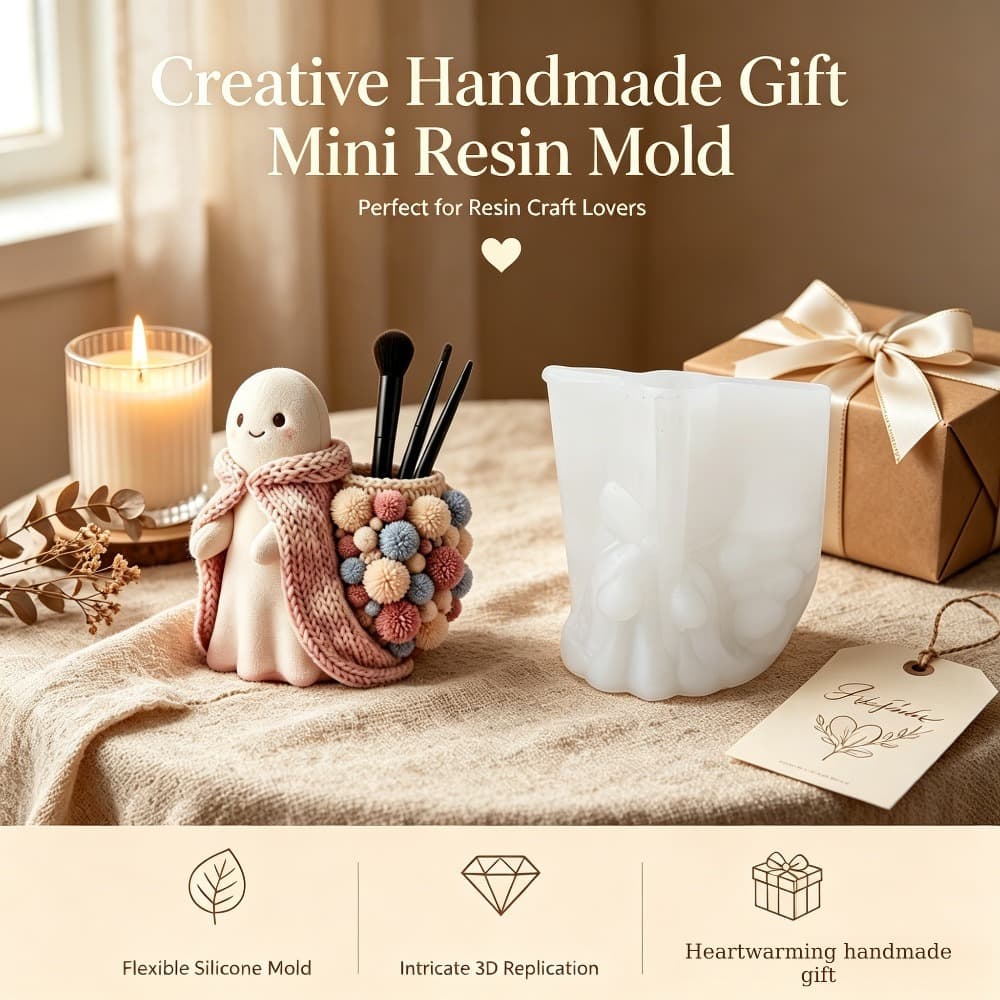 3D Cute Little Ghost Storage Tube Silicone Mold Handmade Aromatherapy Candle Holder Resin Plaster Desktop Handmade Mold