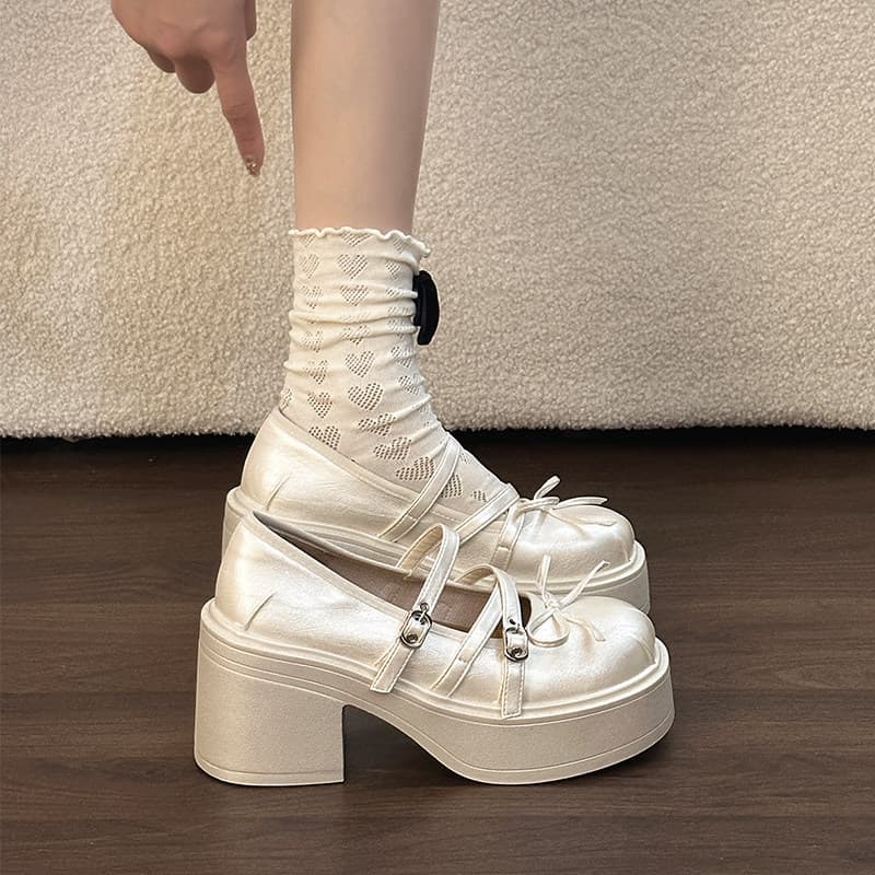 Sweet and Elegant Slimming Chunky Heel Mary Jane High Heels for Women 2026 Summer One-Strap Round Toe Block Heel Shoes for Girls