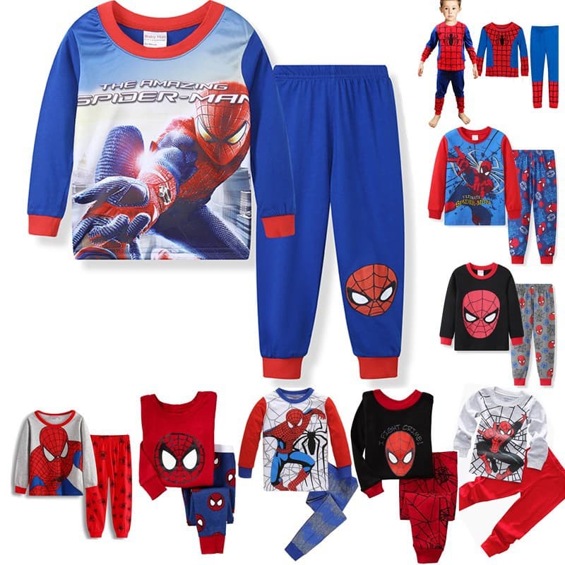 Pick-and-Wholesale Children's Homewear Wholesale Long-Sleeve Spider-Man Cartoon Kids' Pajamas Cotton Thermal Underwear